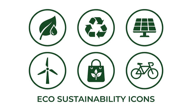 Eco Sustainability Solid Dark Green Icon Set for Environment, Recycling, Energy and Nature Concepts
