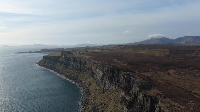 Aerial view of kilt rock and mealt falls on the isle of skye