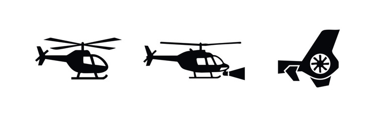 Helicopter and aircraft icons set. Air transport, rescue, and surveillance symbols. © Lili