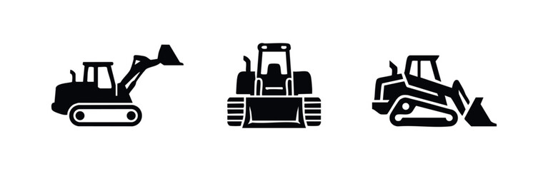 Heavy Construction Excavator and Loader Machinery Icons © Lili