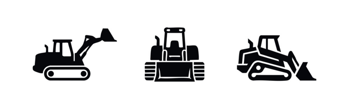 Heavy Construction Excavator and Loader Machinery Icons