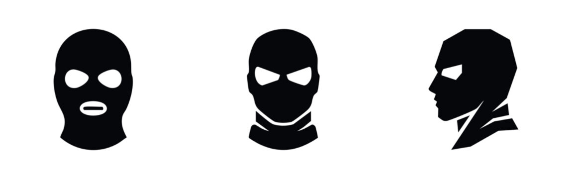 Set of balaclava mask icons, covering the head and face.