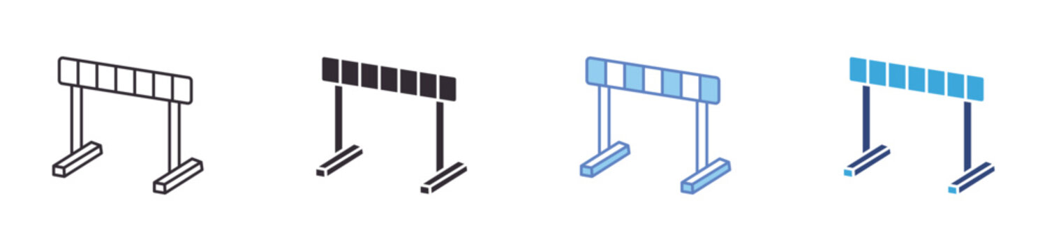 Road Barrier Icon Set, construction barricade obstacle, traffic safety equipment, work zone warning symbol, vector icons