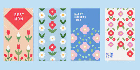four square greeting cards with floral patterns and mother s day messages © Apurba