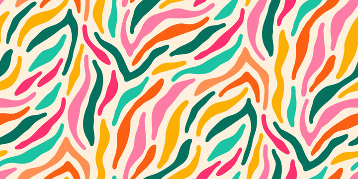 colorful abstract organic pattern on cream background wavy lines stripes artistic design