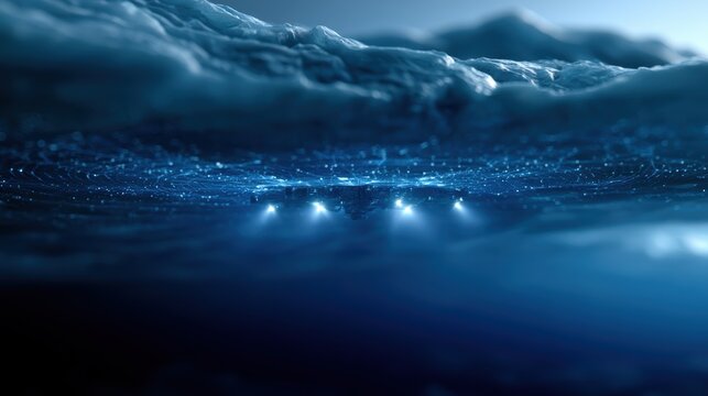 realistic cgi documentary style showing autonomous drone navigating beneath arctic ice, scanning ocean layers, with futuristic climate research concept