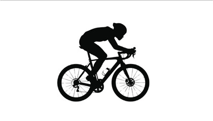Fototapeta premium Cyclist silhouette hunches over a road bike to demonstrate a fast racing position for competition.