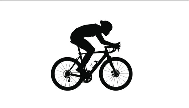 Cyclist silhouette hunches over a road bike to demonstrate a fast racing position for competition.