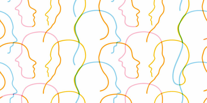 continuous line art human profiles pattern on white background silhouette abstract minimalist