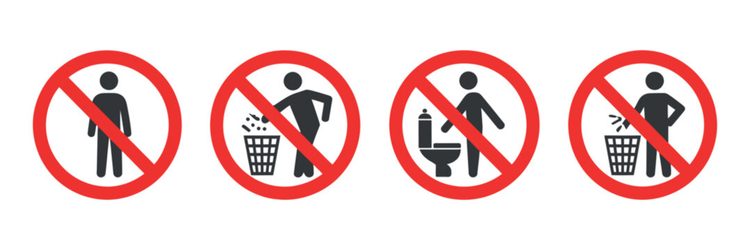 prohibited actions icons red circles signs rules warning forbidden human