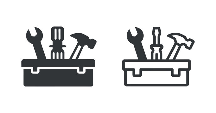 toolbox with tools flat icon wrench hammer screwdriver silhouette black