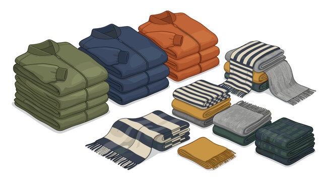 Cozy Stacked Folded Clothes Blankets and Throws for Seasonal Change and Home Comfort Silhouette Seasonal Change Concept 2D Vector Illustration