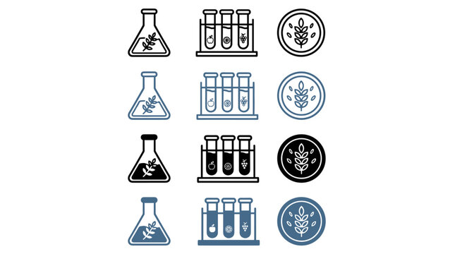 Natural product science icon set with modern biotech and agriculture symbols for research