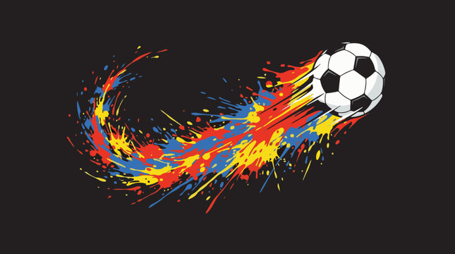Dynamic Soccer Ball with Vibrant Colorful Paint Splashes on Black Background