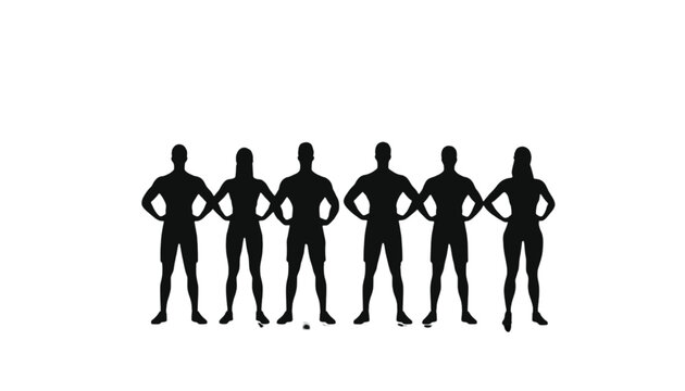 Team members stand in a row showing unity and professional strength in a crisp black silhouette graphic.