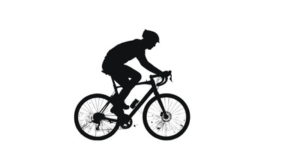 Fototapeta premium Cyclist rides a racing bicycle with speed while wearing protective gear on a flat white background.