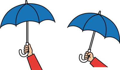Umbrella icon illustrations with blue canopy designs, hand-held variations, stylish rain protection graphics, and vector concepts © Creative Stoker