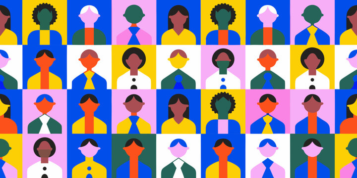 grid of stylized people icons in flat vector style illustration diversity community