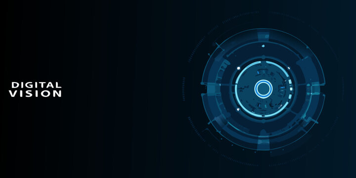 digital vision interface with glowing blue circular elements futuristic technology screen display