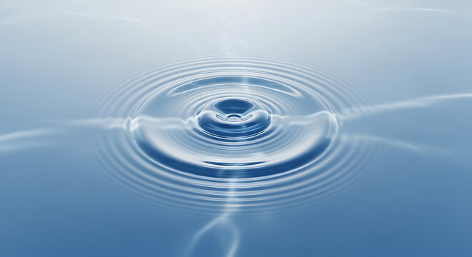 Abstract blue water surface with concentric ripples and soft lighting creating a serene mood
