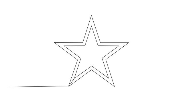 Continuous one line drawing of a star shape wite minimalist black strock on white background, abstract self linear animation loop of simple cosmic element vector icon. 4k video