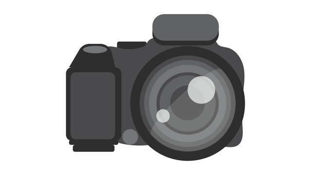 Flat vector illustration of a modern digital DSLR camera icon isolated on a white background