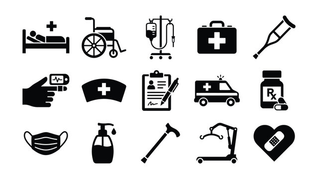 Medical icons set including hospital emergency and healthcare symbols