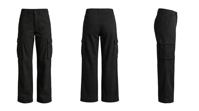 Women black denim cargo pants mockup set