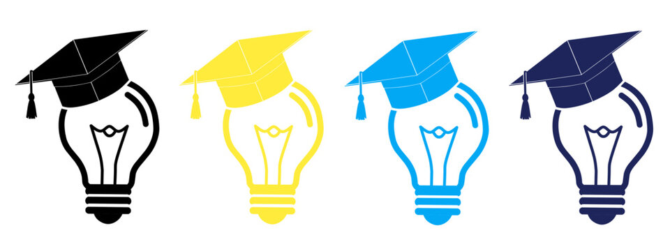 light bulb wearing a graduation cap set