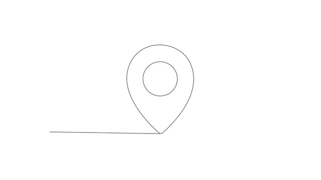 Minimalist single line art location icon animation, featuring thin black outline path tracing, creative geometric line drawing sequence overlay clip for modern corporate travel design. 4k video