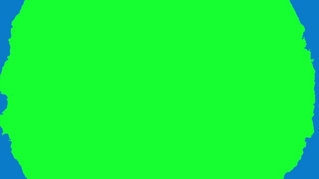 Hand Drawn Ink Splatter Transition Blue and Green Blot Splash Overlay with Chroma Key Background