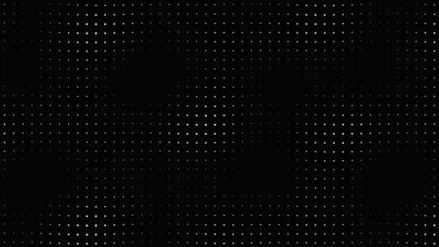 Abstract white dot matrix grid pulsing on black background