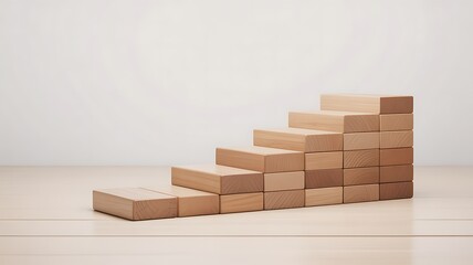 Obraz premium Wooden blocks arranged in ascending staircase formation on light surface