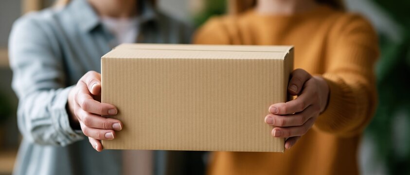 Two friends excitedly exchanging a package, conveying themes of friendship, trust, and the joy of sharing experiences amid engaging interpersonal relationships.