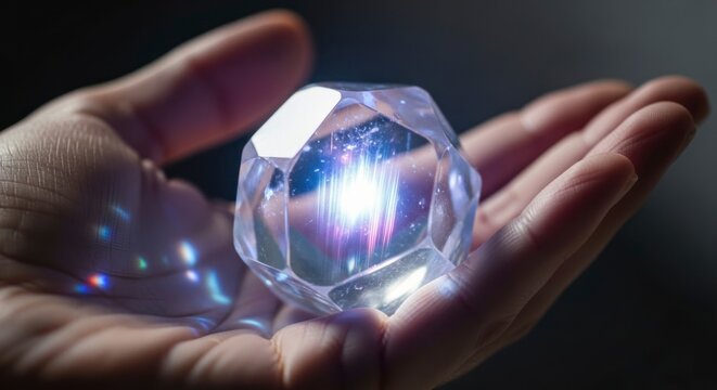 Conceito de pessoa segurando uma esfera de cristal brilhante com luz e energia.