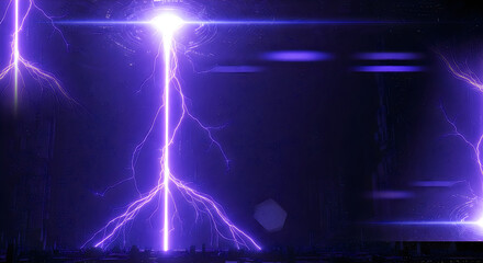 Purple electrical lightning storm with intense glowing plasma arcs