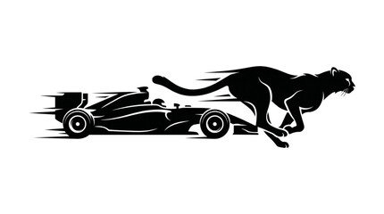Fototapeta premium silhouette of a formula race car transforming into a fast running cheetah