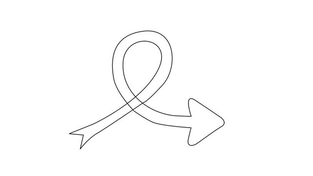 Creative abstract line art of infinity ribbon shape, with clean minimalist stroke on white backdrop, smooth handwriting style animation of simple continuous direction indicator asset. 4k video