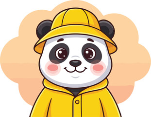 Obraz premium Cute Panda Character Yellow Raincoat Illustration