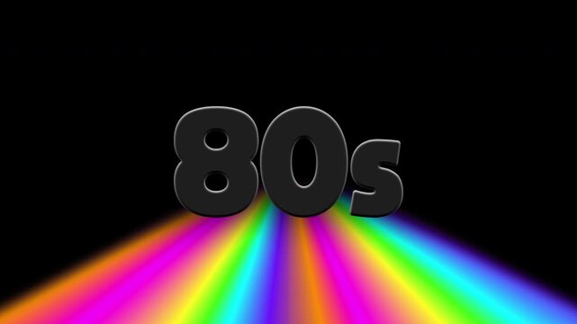 80s retro style animation with glowing neon rainbow colors pattern revealing from bottom, followed by a rotating light effect from right to left, transparent background with alpha channel