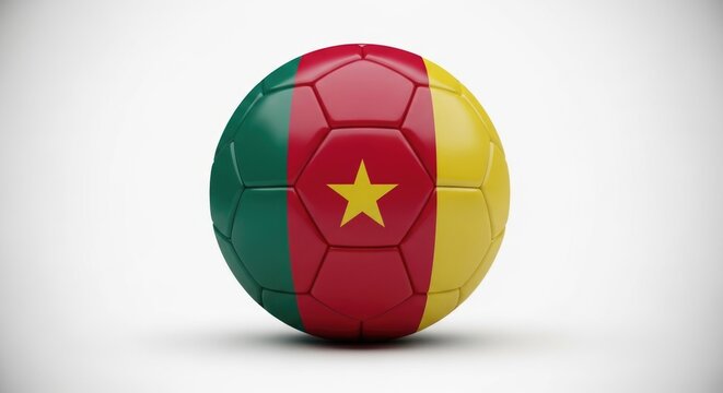 Cameroon flag colors 3D Soccer ball and star on white background.