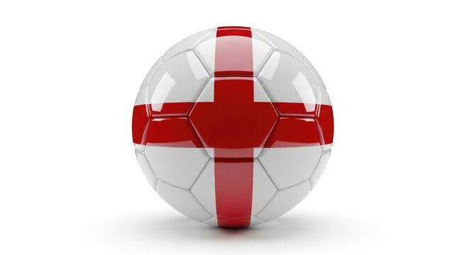 England 3D flag on a rendered glossy soccer ball isolated on white background.