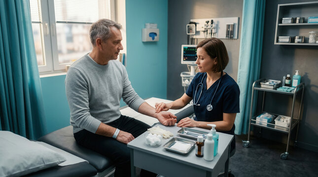 Medical Professional Checking Patient's Pulse in Examination Room During Appointment