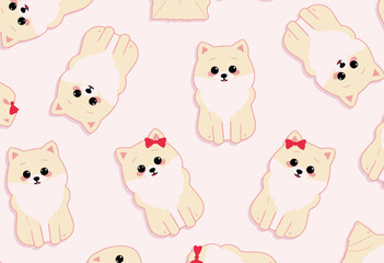 Fototapeta premium Cute cartoon dogs with red bows pattern.
