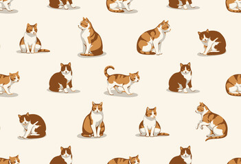 Obraz premium Seamless pattern of various cats in different poses.