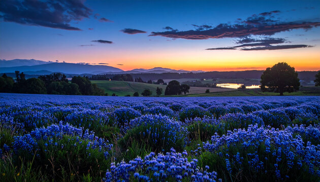 Lavender field under sunset in countryside
