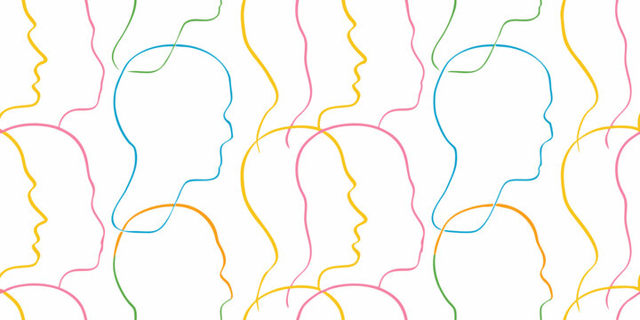 continuous line art human profiles seamless pattern profile silhouette abstract minimalist graphic
