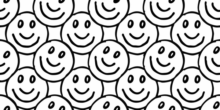 simple black line art smiley faces seamless pattern repeating design graphic illustration