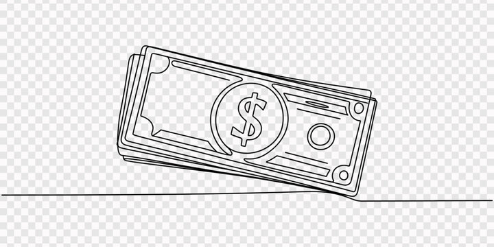 stack of US dollar bills continuous one line drawing, bundles of money, cash, banknotes, dollars, euro one line art, a stack of paper money, cash, banknotes, dollars, in one line. Continuous line draw