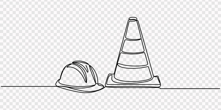 continuous line vector illustration design
traffic cone, continuous one line drawing of a row of traffic cones for road work safety and construction vector sketch illustration, Traffic cone continuous